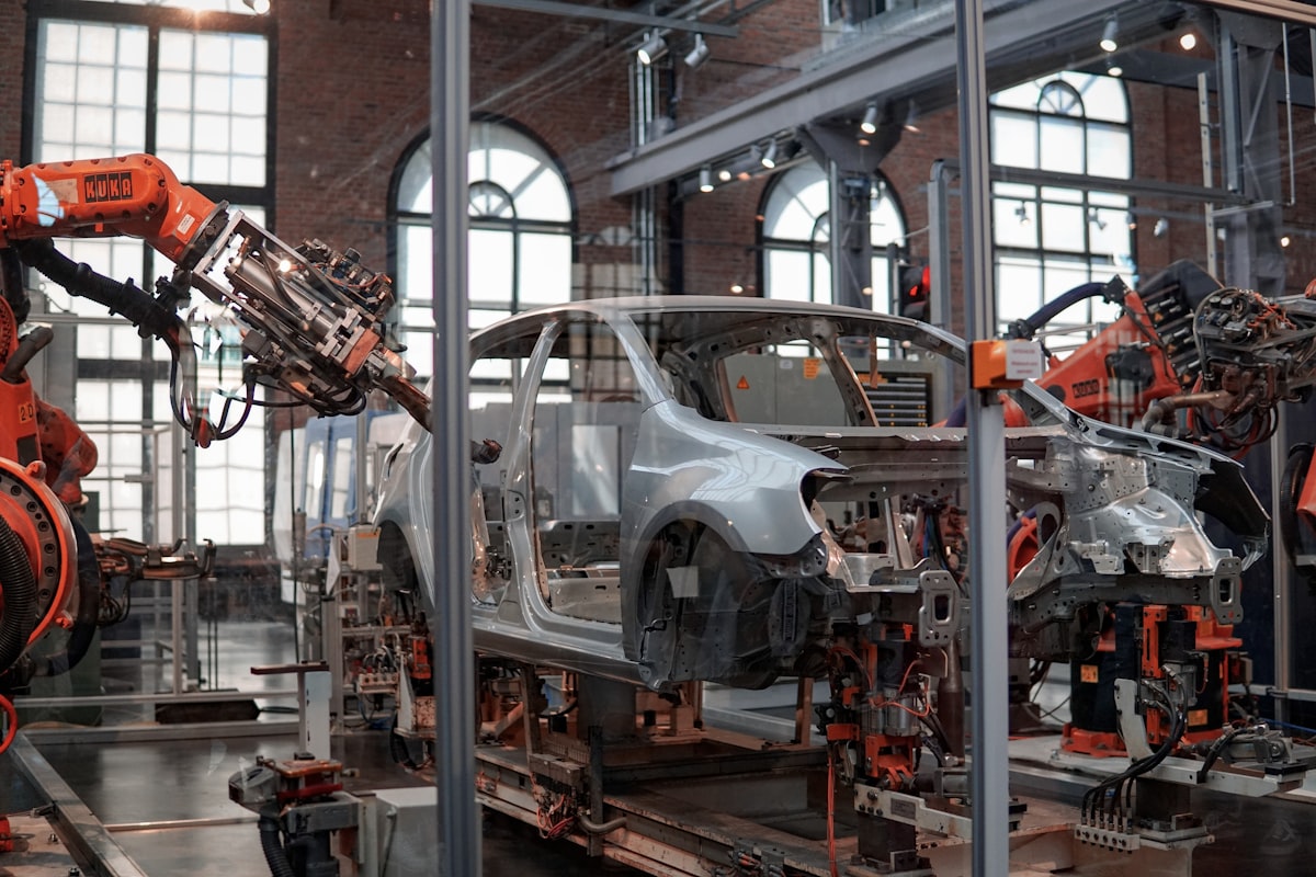 Robotic assembly line in a modern manufacturing facility